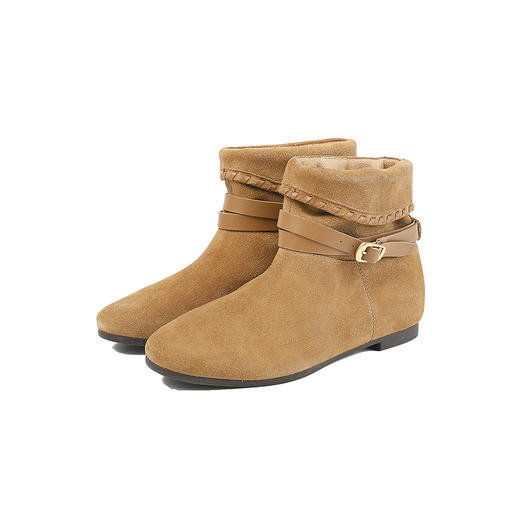 伊伴冬季都市游牧风波嬉风复古牛绒短靴翻折靴筒B25525812 商品图5