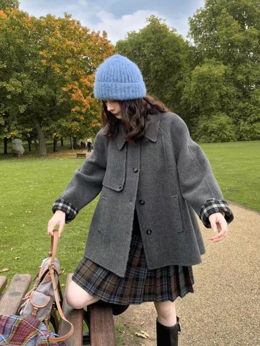 浮生八记/25C175/羊毛双面穿格纹斗篷风衣式大衣 商品图1