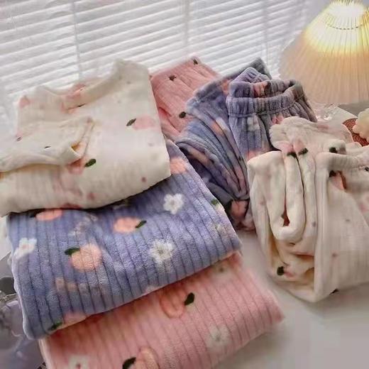 秋冬新款小熊印花珊瑚绒睡衣暖暖套装女外穿宽松家居服长袖两件套 商品图3