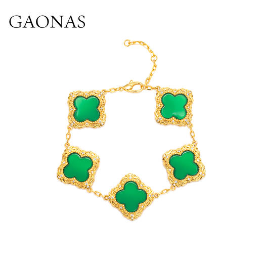 GAONAS  女士贵气绿花金色手链11680SG 商品图0