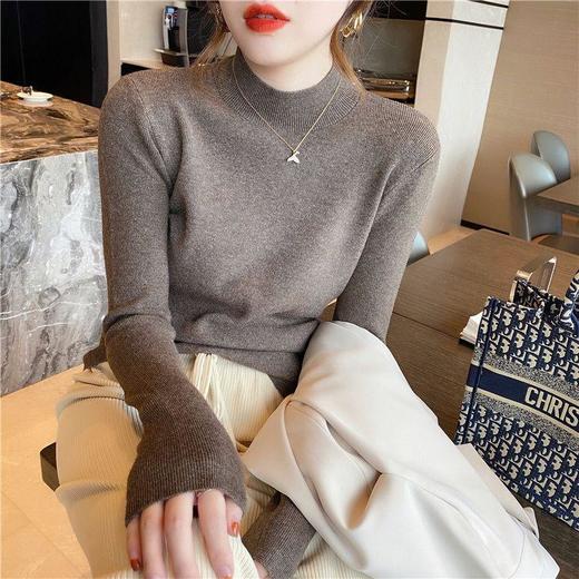【买一送一】蓝色半高领针织衫打底毛衣内搭女秋冬打底衫2025新款修身长袖中领上衣 商品图2