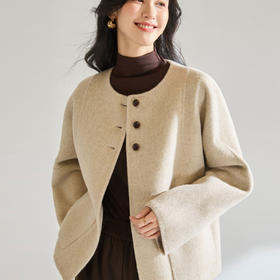 「高货sh」全新升级【铂金会员560/天猫759/差价199】(90936)洛诗琳单排扣羊毛双面呢大衣2025秋冬弯刀袖减龄短外套