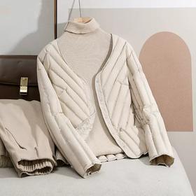 丁摩90绒羽绒服女士短款轻薄内胆圆领V领休闲夹克外套AL2236