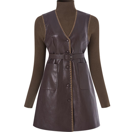 「高货wl」全新升级【铂金会员413/天猫559/差价146】(95149)洛诗琳2025秋冬法式蛋白皮无袖连衣裙针织打底衫两件套 商品图2