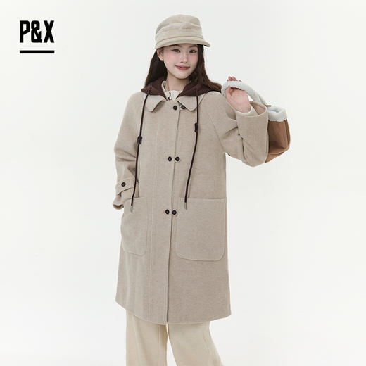 P&X设计师女装2025冬季大衣休闲针织中长款外套825413246 卡其 商品图3