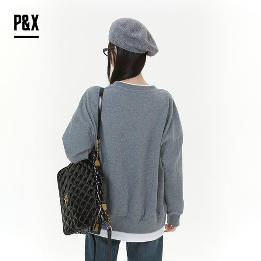 P&X设计师女装2025冬季拼接休闲风假两件短款卫衣825417152 灰色 商品图4