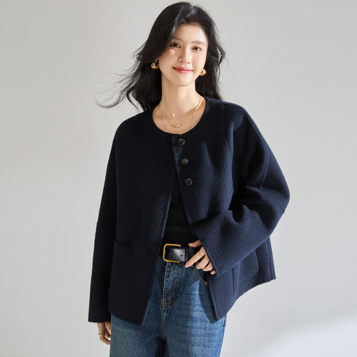 「高货sh」全新升级【铂金会员560/天猫759/差价199】(90936)洛诗琳单排扣羊毛双面呢大衣2025秋冬弯刀袖减龄短外套 商品图4