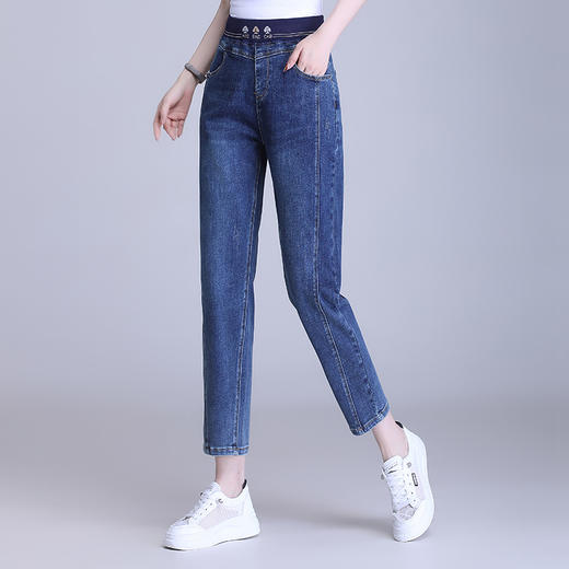 中年妈妈牛仔裤女2026新款春秋松紧高腰弹力松紧腰休闲哈伦女裤子 商品图1