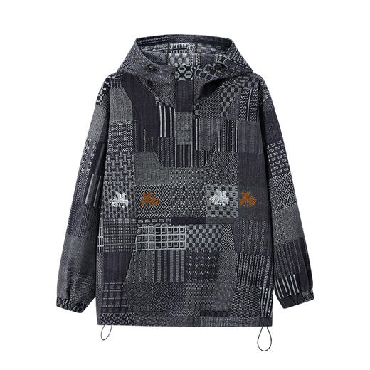 ONIARAI/鬼洗25秋蓝染复古牛仔布半拉链连帽套头卫衣男女 B240153 商品图3