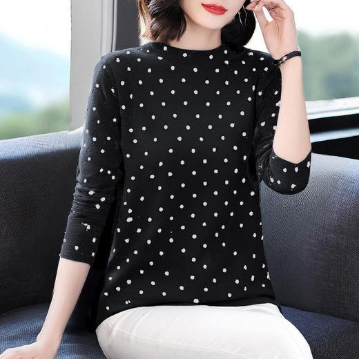 黑色半高领打底衫女秋冬季2026新款大码波点上衣妈妈女士长袖t恤 商品图1