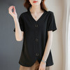 v领黑色短袖t恤女士夏季新款大码女装纯棉体恤衫洋气今年流行上衣 商品缩略图3