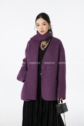 【门店同款】ENJOY冬季“暖冬软糖”围巾款V领大衣 167694956