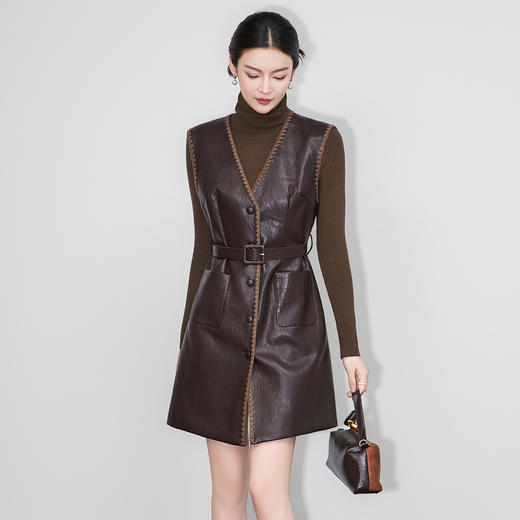 「高货wl」全新升级【铂金会员413/天猫559/差价146】(95149)洛诗琳2025秋冬法式蛋白皮无袖连衣裙针织打底衫两件套 商品图0