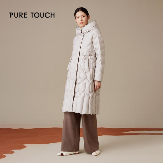puretouch女士中长款羽绒服白鹅绒保暖米灰色修身百搭冬季外套新 商品图2