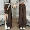 咖色灯芯绒阔腿裤子女秋冬2025新款加绒小个子窄版直筒垂感西装裤 商品缩略图0