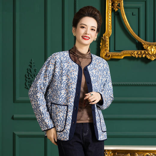 雀说桑蚕丝填充棉服女圆领妈妈装秋冬保暖外穿棉衣外套ALAYN02A 商品图0