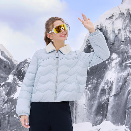 半身缘女装 冬季波浪纹时尚蓬松保暖翻领羽绒服254113U01740134 商品图3