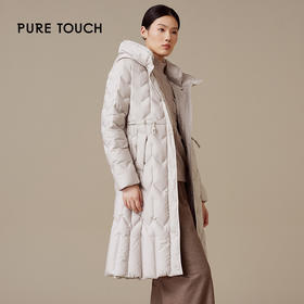 puretouch女士中长款羽绒服白鹅绒保暖米灰色修身百搭冬季外套新