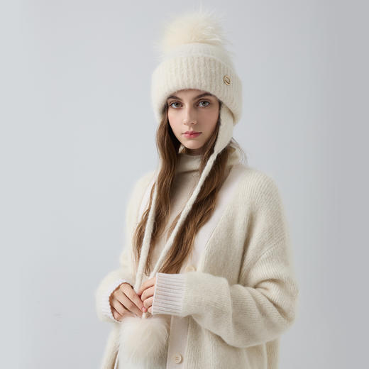 卡蒙毛绒针织帽女2025秋冬新款防寒保暖修饰脸型显脸小护耳毛线帽KM-9587 商品图3
