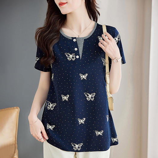 纯棉短袖t恤女夏季2026新款洋气大码女装胖mm宽松显瘦女士上衣 商品图0