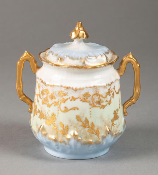 独角鹿西洋古董19世纪法国利摩日地区出品古典繁花卷叶主题手绘描金装饰青蓝色釉双人下午茶瓷器套件 商品图4