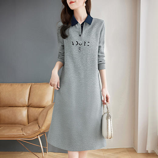 翻领卫衣裙女秋装2026年新款大码女装休闲polo领裙子长袖连衣裙女 商品图3