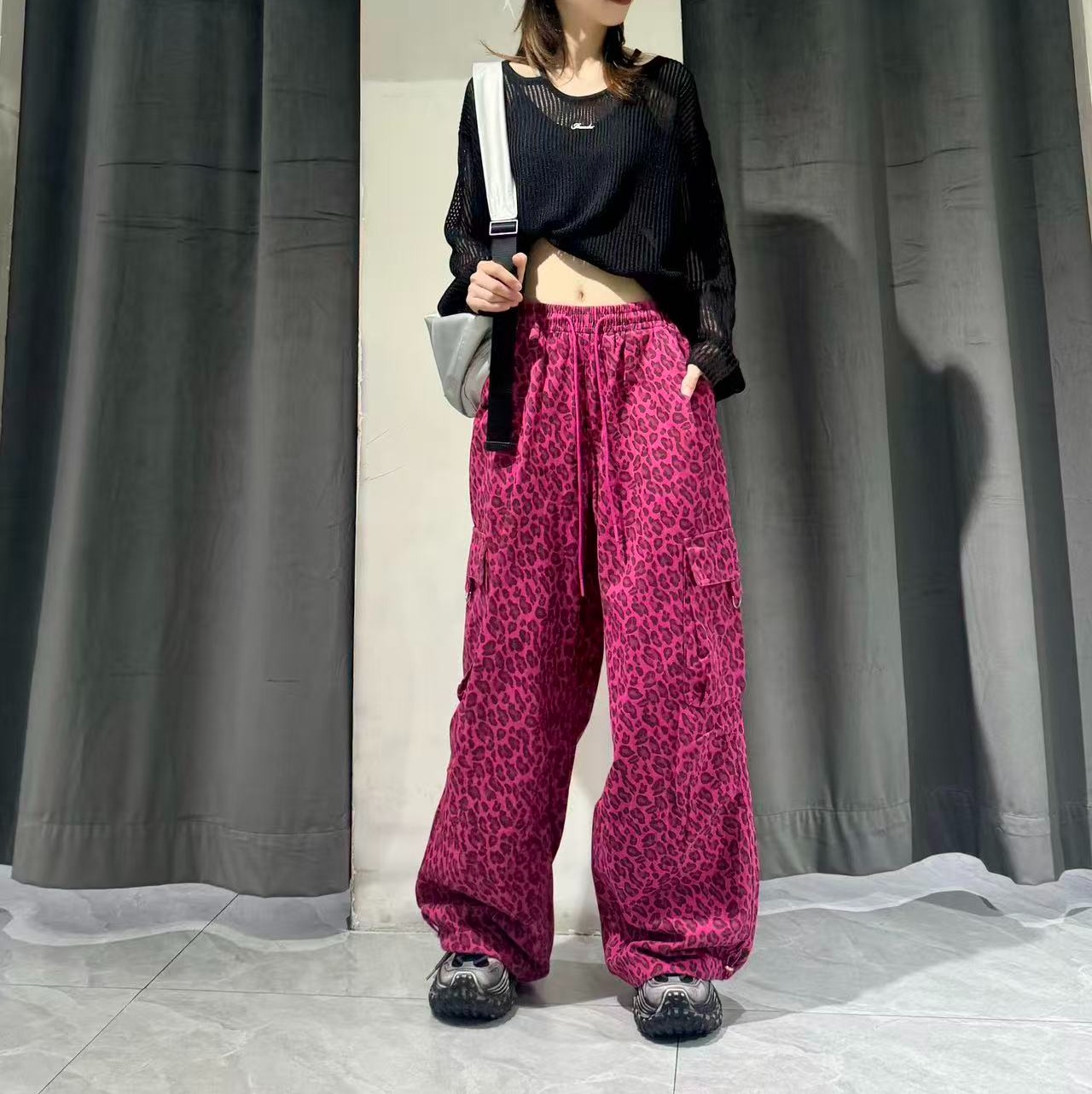 NC新款豹纹休闲直筒阔腿裤50702秋季009802080115