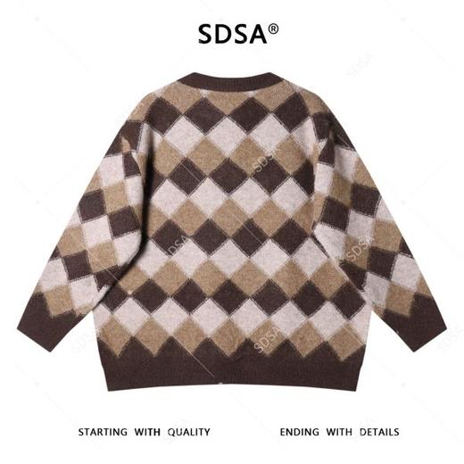 MY247SDSA男士秋冬新款痞帅男装复古撞色宽松菱形格圆领毛衣百搭时尚 商品图5