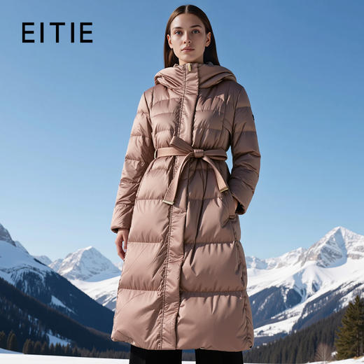EITIE爱特爱加厚保暖长款收腰连帽鹅绒显瘦2025冬季新款羽绒服D2511909X 商品图1