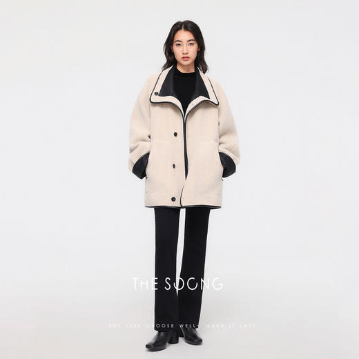 THESOONG|"利落轮廓"复古高密锁温皮革肌理手缝牛角扣廓形外套HLWT7808 商品图6