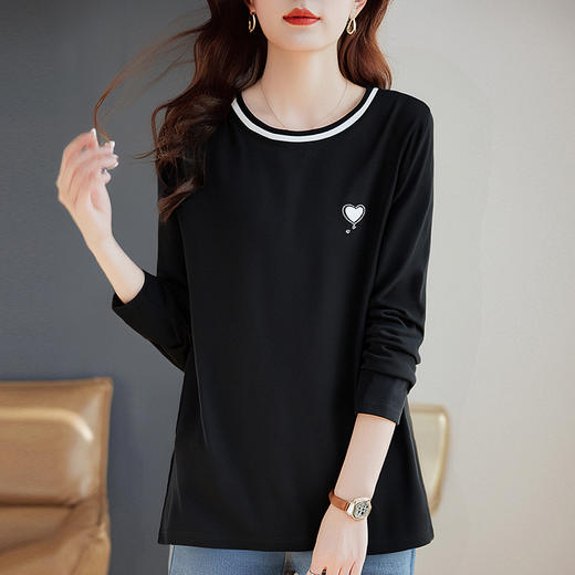 大码长袖t恤女2026年秋装新款休闲女装宽松洋气打底衫黑色上衣 商品图3