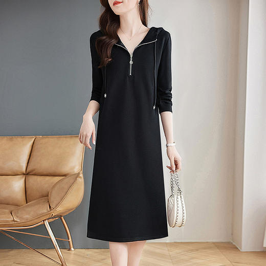 休闲长袖连衣裙女春秋季2026新款高端连帽女士裙子大码胖mm卫衣裙 商品图2