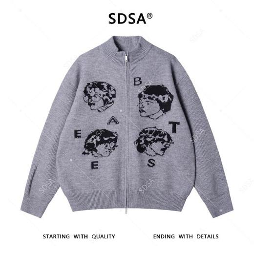 72625SDSA男士秋冬新款痞帅男装潮牌美式人物字母设计拉链立领毛衣百搭 商品图1