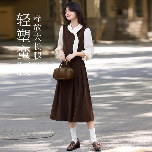 【11/5新品】熙世界高智感miu系假两件连衣裙女长袖通勤飘带长裙2025秋冬新款 商品图2