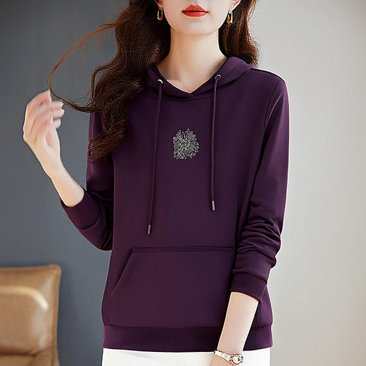 紫色女士卫衣秋季薄款2026新款洋气大码女装连帽外套长袖套头上衣 商品图2