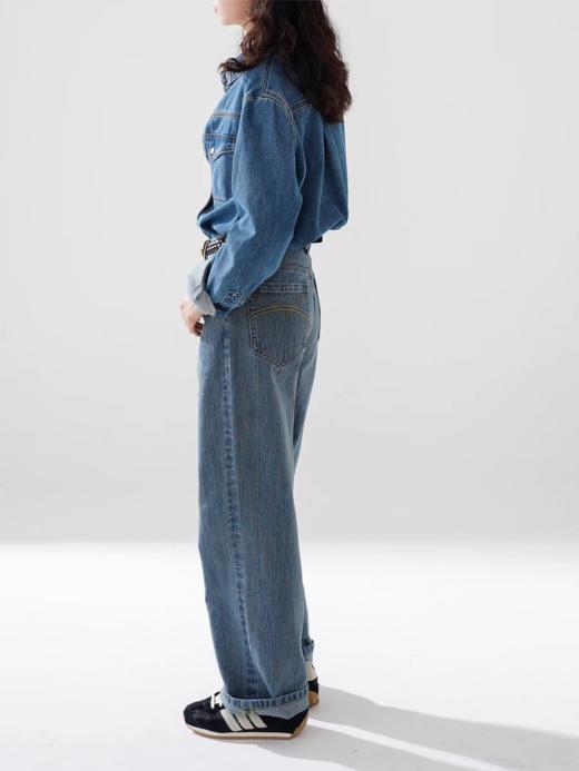 浮生八记/25C135/复古水洗竹节纹中腰直筒牛仔裤 商品图0