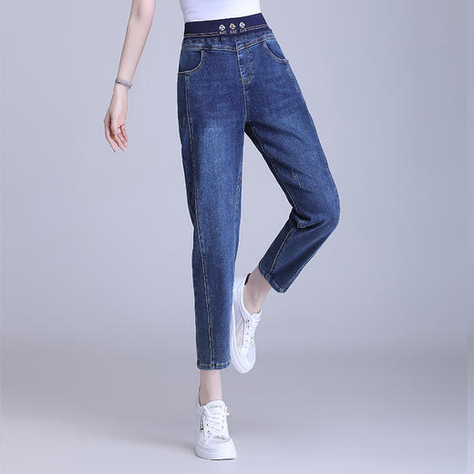 中年妈妈牛仔裤女2026新款春秋松紧高腰弹力松紧腰休闲哈伦女裤子 商品图3