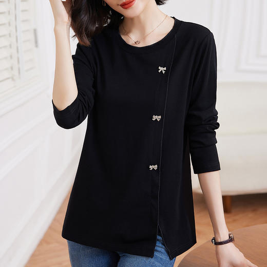 黑色打底衫女春秋2026新款妈妈大码女装胖mm长袖t恤宽松显瘦上衣 商品图0