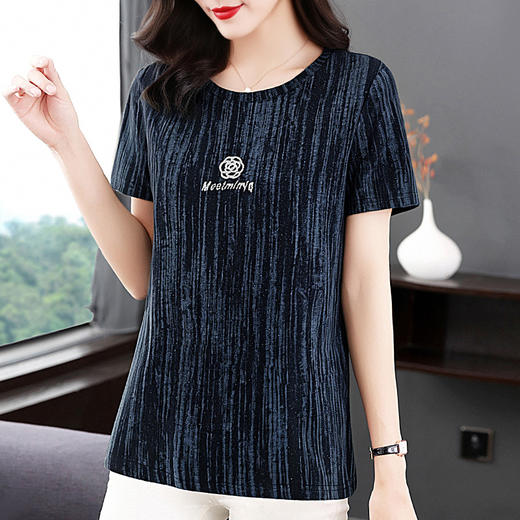 芳妮诗正肩短袖T恤女2026年夏季新款大码休闲体恤衫洋气亮丝上衣 商品图1