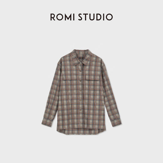 ROMI STUDIO“美式复古”做旧抗皱双面印花棉质工装格纹衬衫RWCASU6414 商品图0