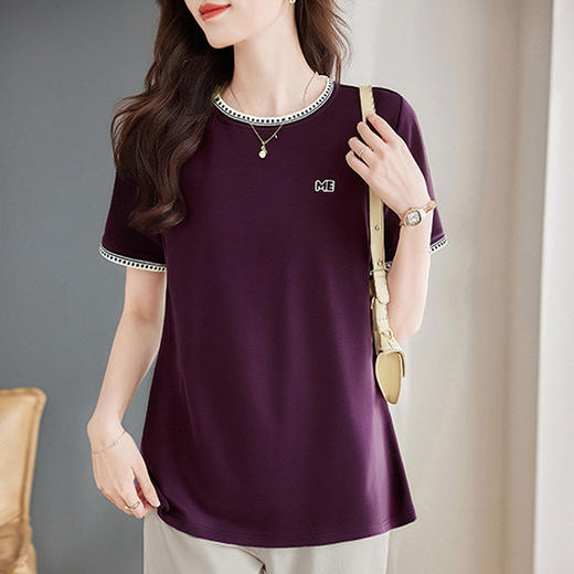 紫色短袖t恤女夏季2026年新款大码女装宽松半袖胖mm减龄女士上衣 商品图1
