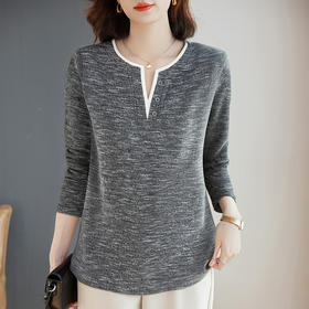 高端品牌女士t恤秋季大码V领打底衫新款女装高级洋气长袖妈妈上衣
