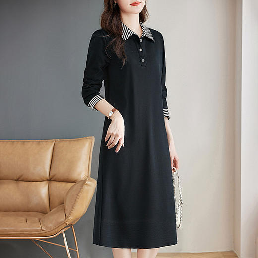 小个子黑色连衣裙女长袖2026春秋季新款大码胖mm高级大码翻领裙子 商品图3