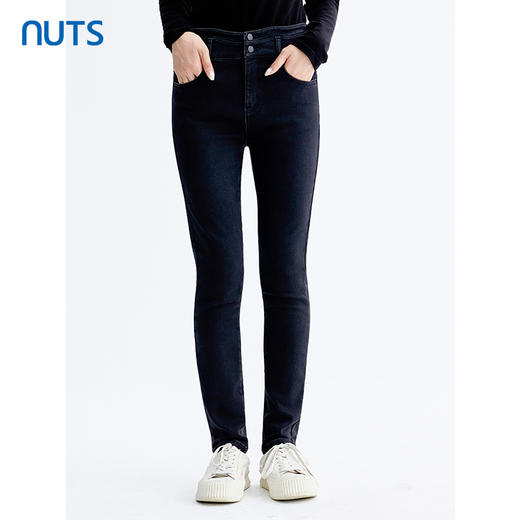 NUTS那时商场同款冬黑色高腰修身铅笔裤水洗牛仔长裤女5491103A1 商品图0