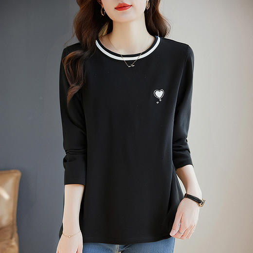 大码长袖t恤女2026年秋装新款休闲女装宽松洋气打底衫黑色上衣 商品图4