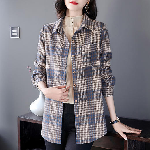 长袖格子衬衫女外套春秋款2026年新款小衫中年妈妈中长款女士上衣 商品图3