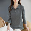 polo领女士长袖t恤2026新款早秋季大码女装宽松休闲有领灰色上衣 商品缩略图1