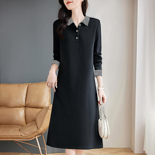 小个子黑色连衣裙女长袖2026春秋季新款大码胖mm高级大码翻领裙子 商品图0