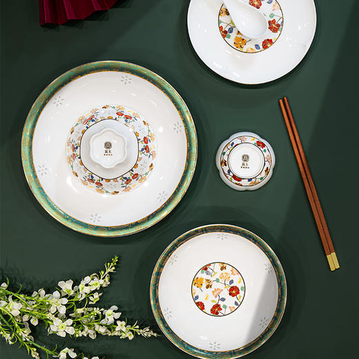 富玉  景德镇玲珑瓷套组套装繁花似景餐具 商品图2
