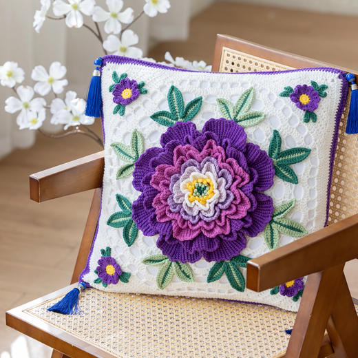 苏苏姐家国色芳华牡丹毯&抱枕套手工DIY家居钩针毛线4股棉材料包 商品图3